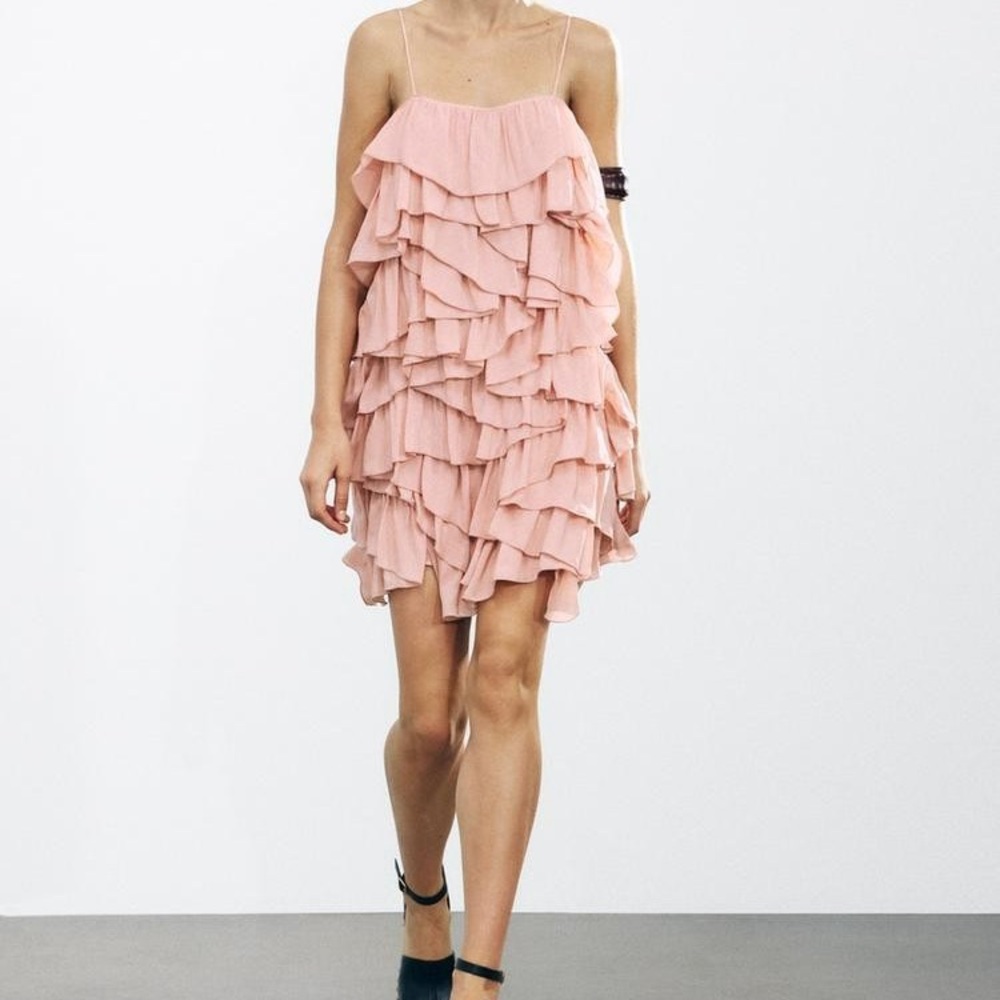 Zara Light Pink Ruffled Mini Dress